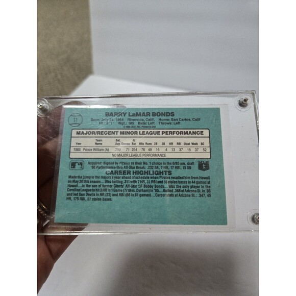 1986 Donruss The Rookies Barry Bonds Rookie Baseball Card #11 - Picture 3 of 3